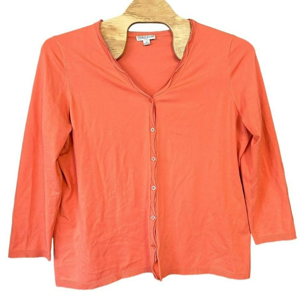 Pendleton Coral Pink Silk Blend‎ Scalloped Edge Cardigan Sweater Womens Plus 3X